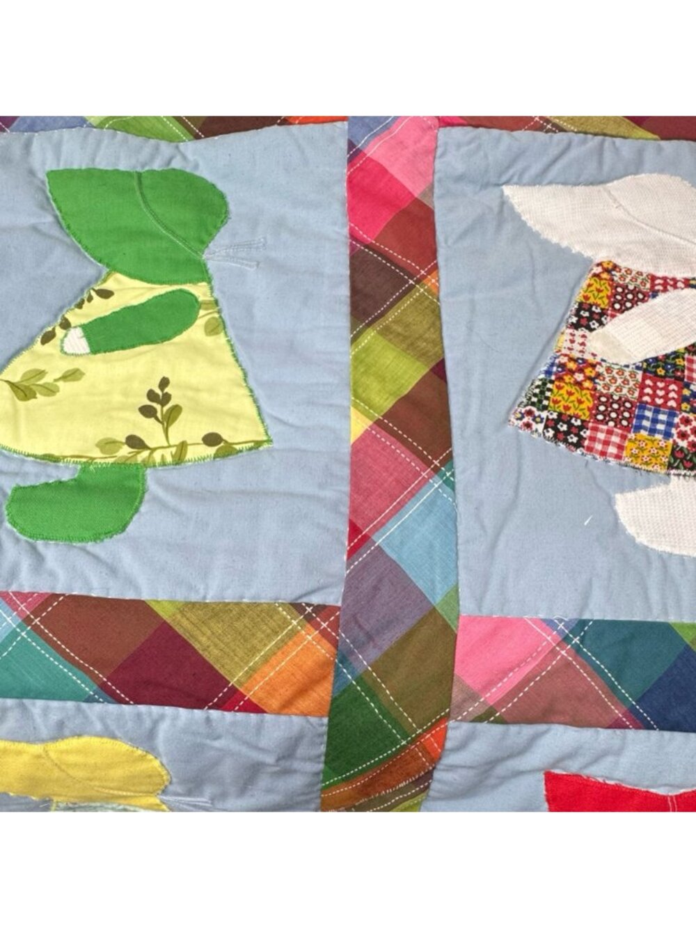 Vintage Handmade Sunbonnet Sue Quilt Throw Blanket Twin Plaid Border 76x54 READ - Picture 7 of 7